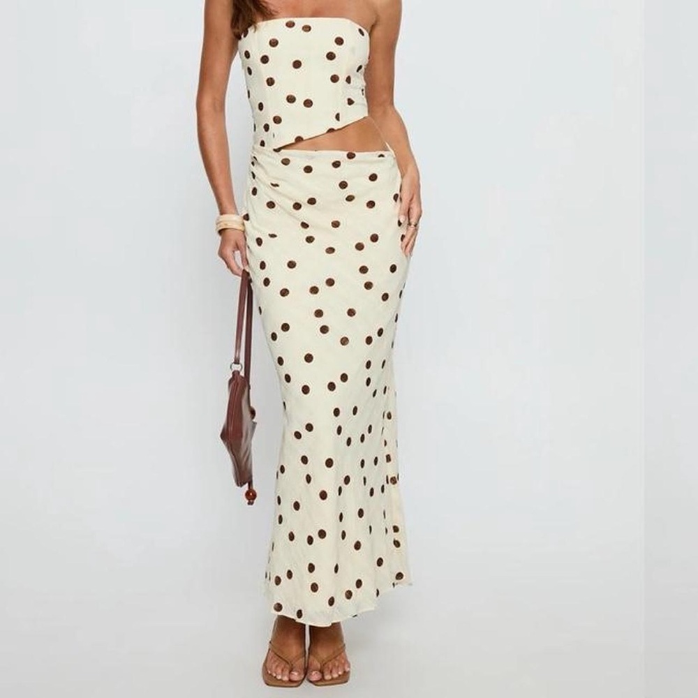 NWOT Jasira strapless Drape maxi dress cream polka dot.
